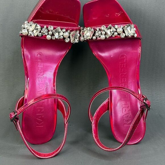 KARL LAGERFELD PARIS Women's Jala Embellished Ankle-Strap Sandals size 10 - Picture 8 of 11